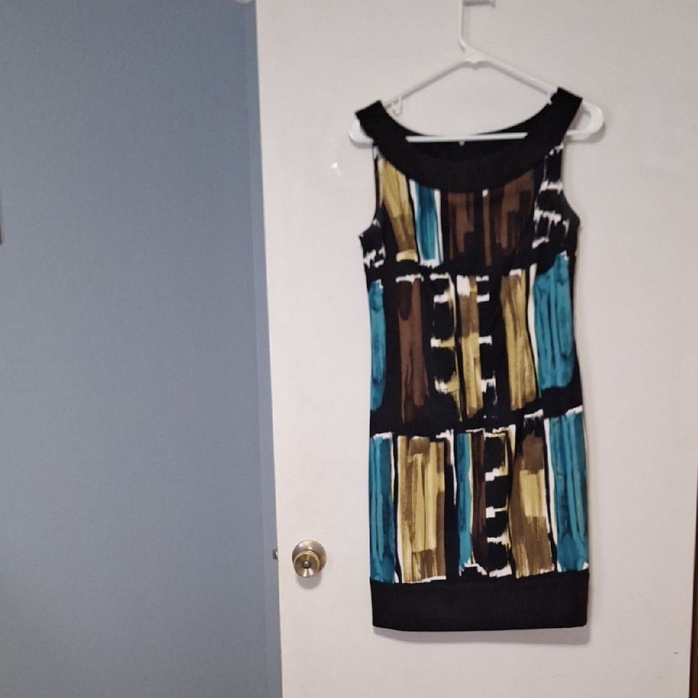 Dress Barn Black and Blue Abstract Mini Dress